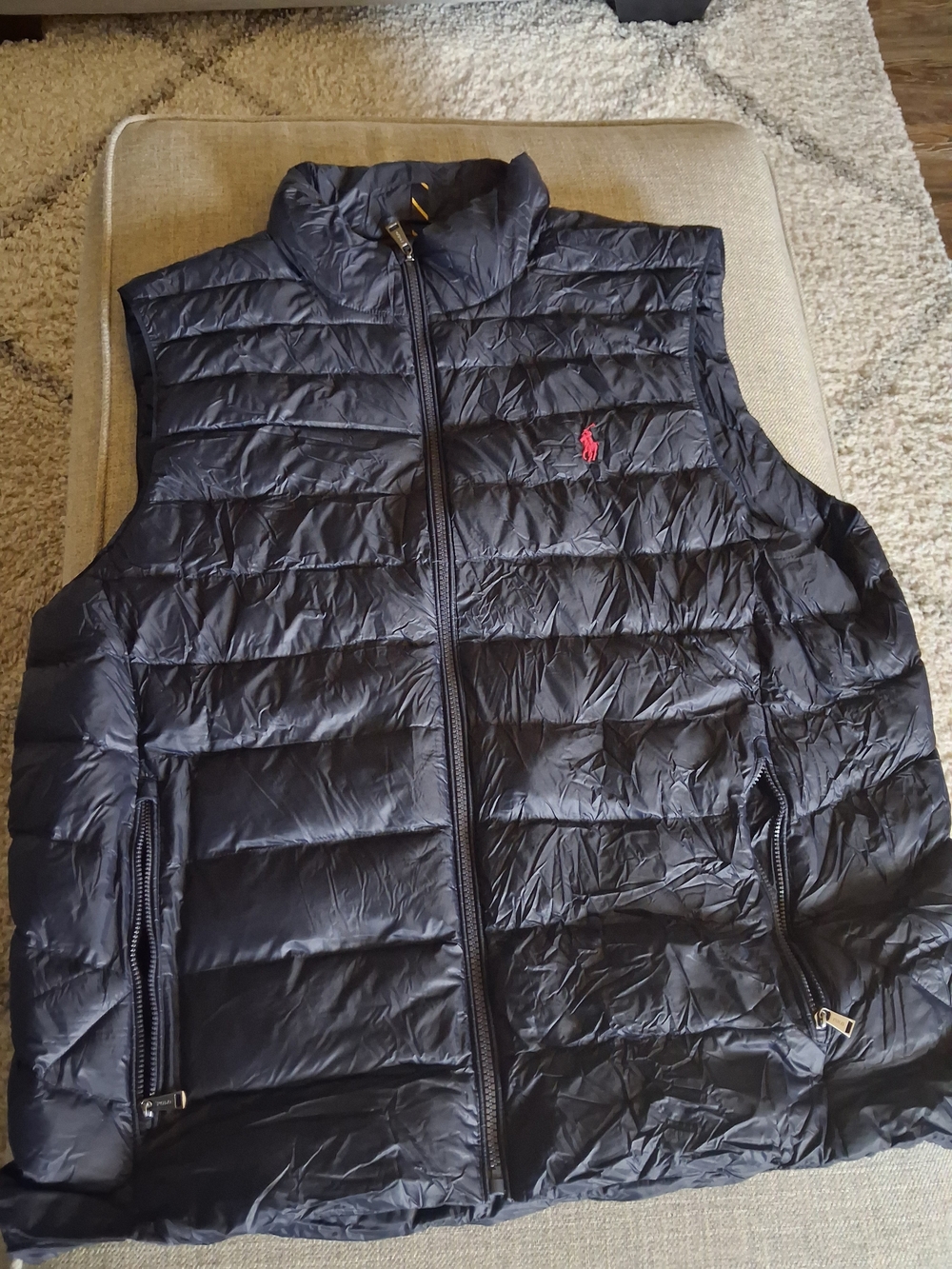 Polo by Ralph Lauren Navy Quilted Down Puffer Packable Vest with Red Logo